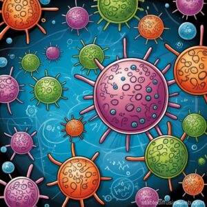 Stable Diffusion generated line art image of viral particles.