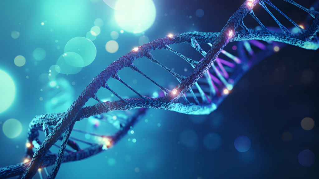 DNA helix on futruisitic background